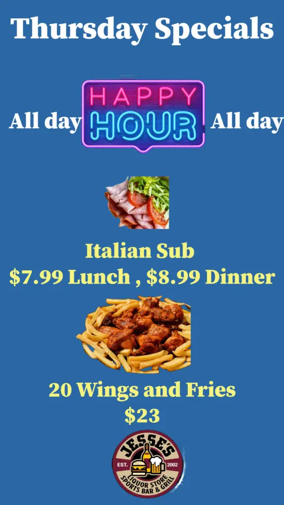Thrusday Specials at Jesses Sport Bar & Grill in Margate, FL