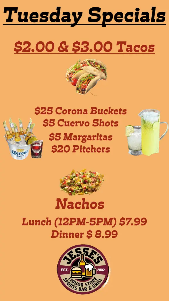 Tuesday Specials at Jesses Sport Bar & Grill in Margate, FL