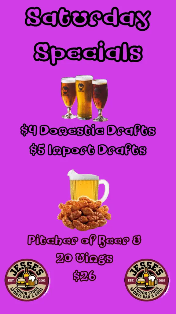 Saturday Specials at Jesses Sport Bar & Grill in Margate, FL