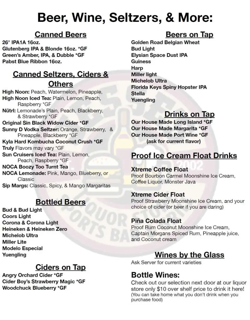 Jesse's Sports Bar and Grill Drink Menu 1