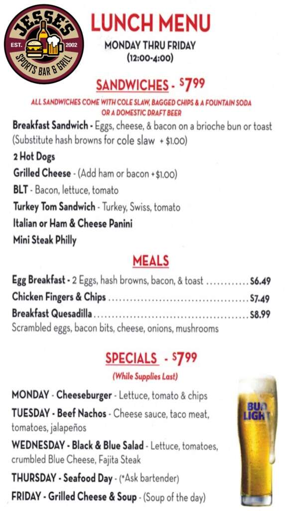 Lunch Menu at Jesses Sports Bar & Grill in Margate