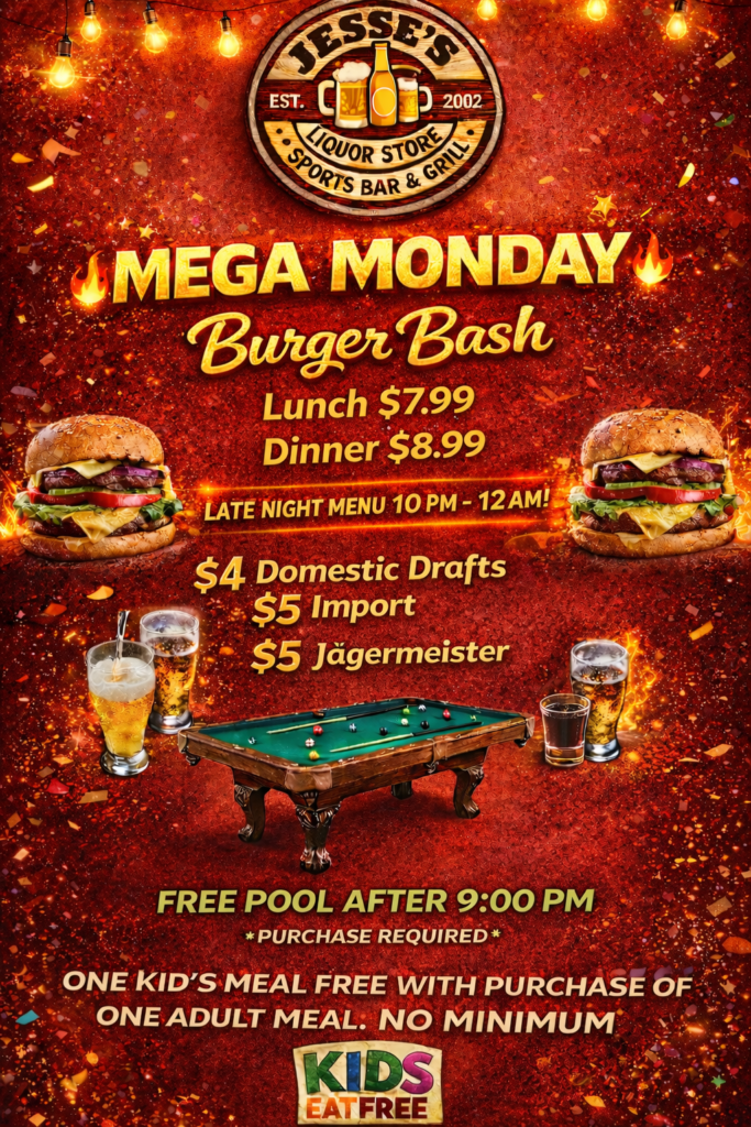 Monday Specials at Jesses Sports Bar and Grill Free Pool